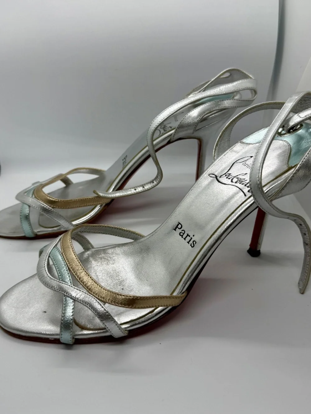 Christian Louboutin Silver Gold Mint Strappy Sandals 39